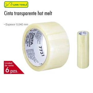 Cinta transparente hot melt  48 mm 150 m 6 pzs.