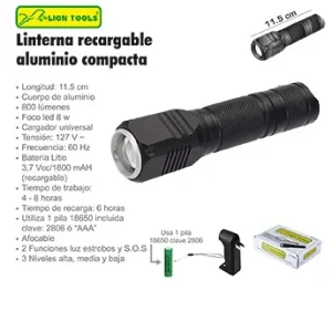 LINTERNA RECARGABLE ALUMINIO 8 W LION TOOLS