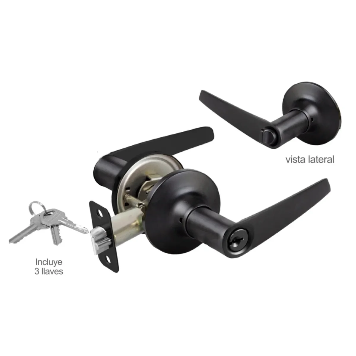 Cerradura de manija color negro para recamara - Imagen 2
