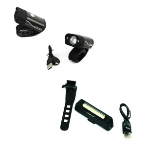 Combo Luz Bicicleta Delantera Trasera Gw Alta Potencia Usb  Negro