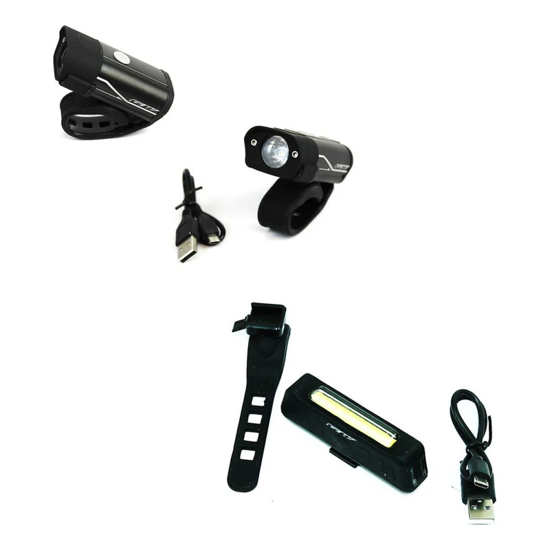 Combo Luz Bicicleta Delantera Trasera Gw Alta Potencia Usb Negro - Imagen 2