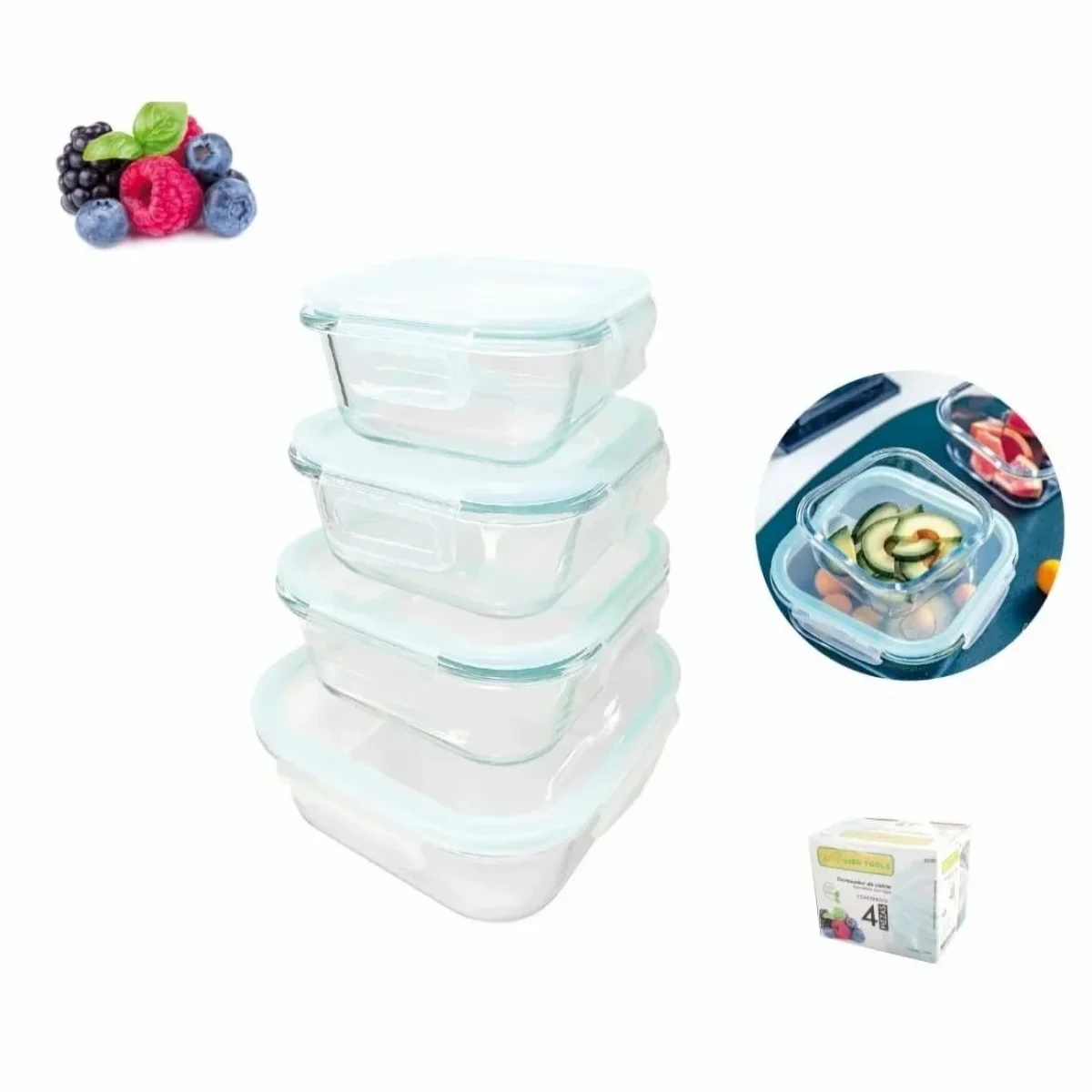 Juego de recipientes de vidrio herméticos con tapas - Imagen 2