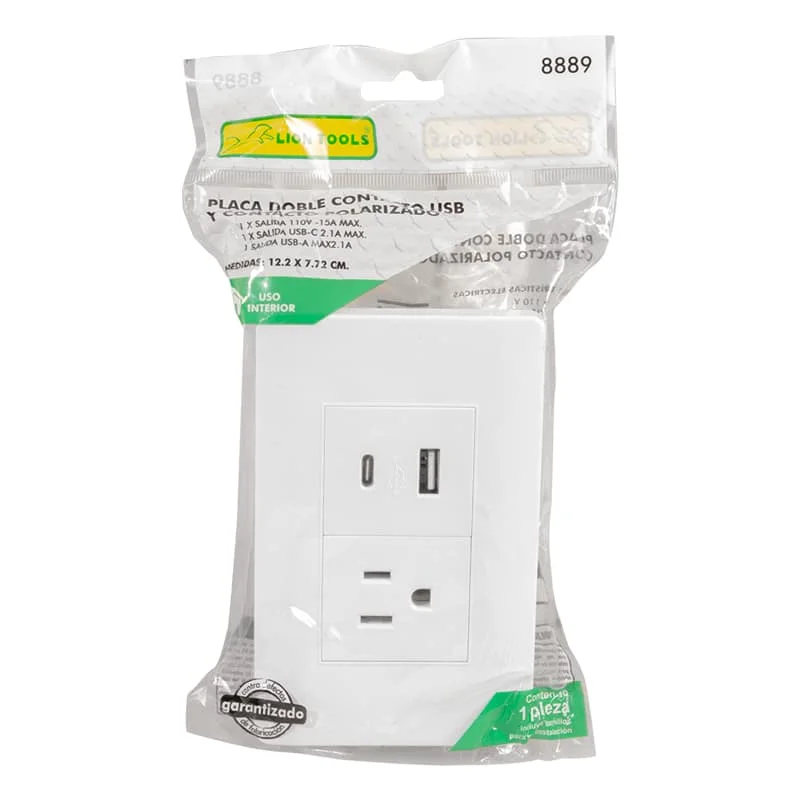 Placa doble contacto USB A y C con contacto polarizado - Imagen 3