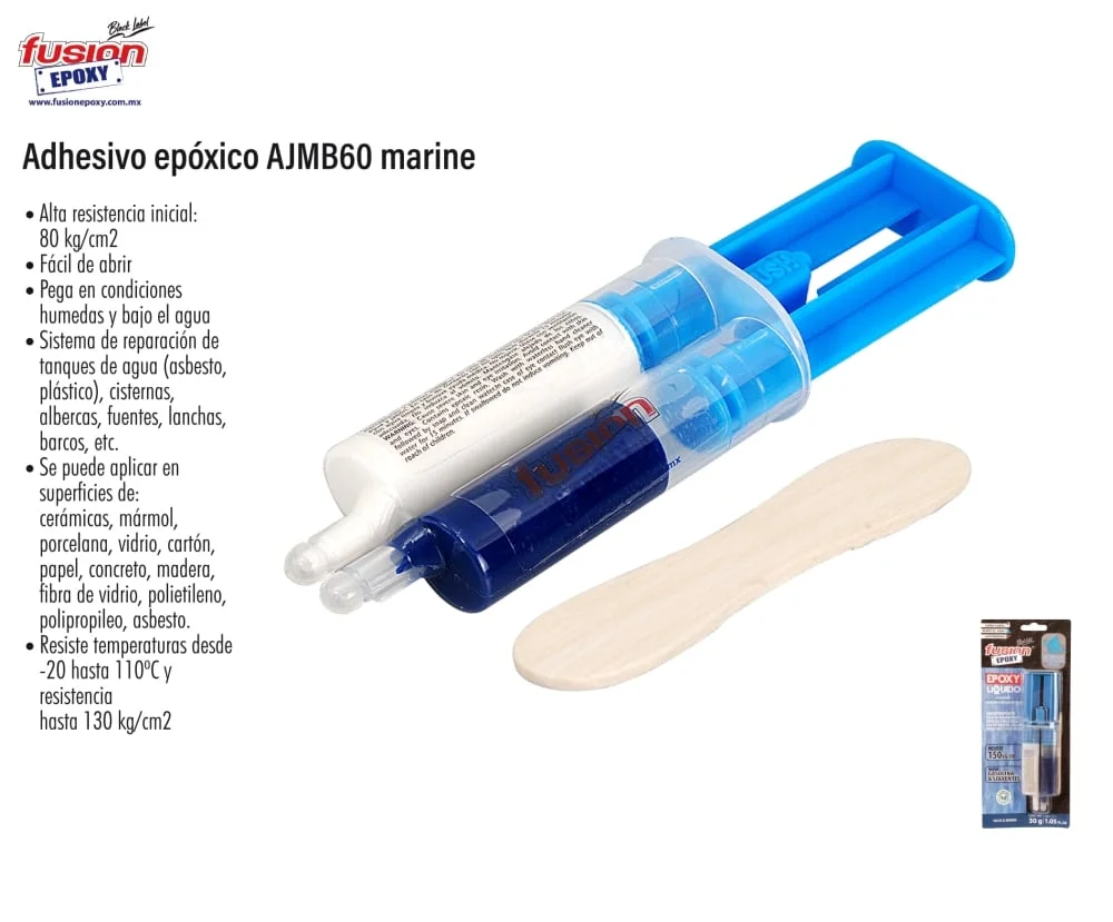 Adhesivo epoxico en jeringa azul marino